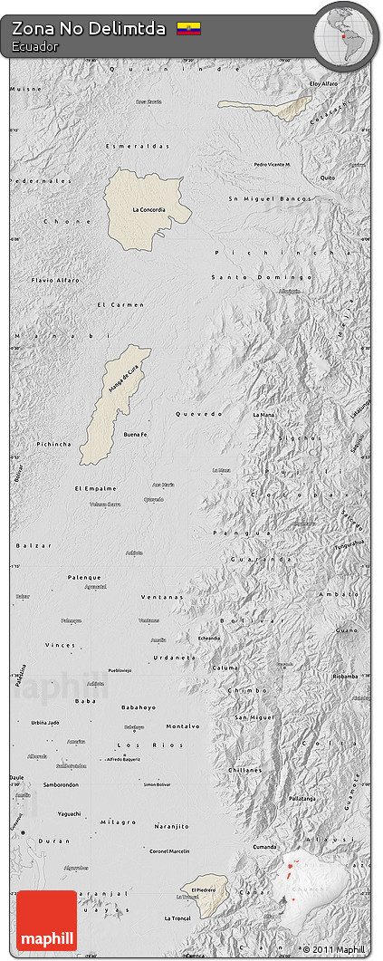 Shaded Relief Map of Zona No Delimtda, desaturated