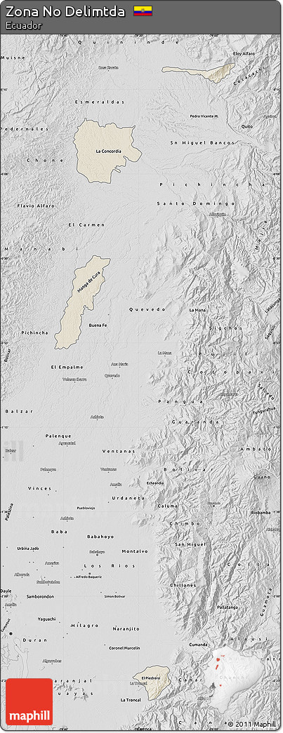 Shaded Relief Map of Zona No Delimtda, desaturated