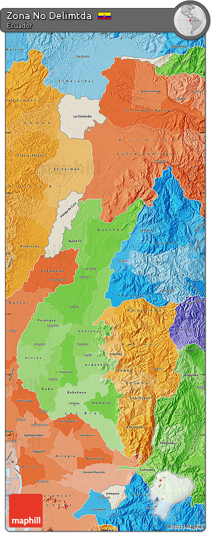 Shaded Relief Map of Zona No Delimtda, political shades outside