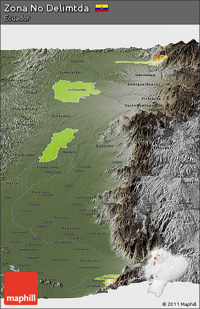 Physical Panoramic Map of Zona No Delimtda, darken, semi-desaturated