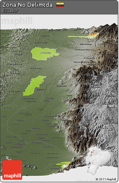 Physical Panoramic Map of Zona No Delimtda, darken, semi-desaturated