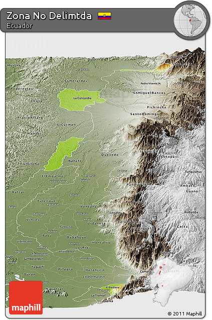 Physical Panoramic Map of Zona No Delimtda, semi-desaturated