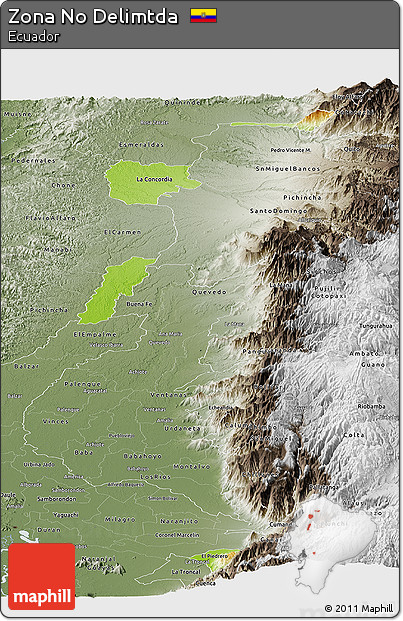 Physical Panoramic Map of Zona No Delimtda, semi-desaturated