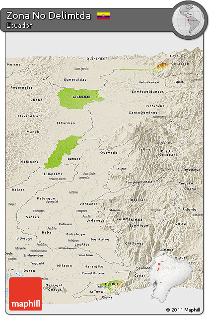Physical Panoramic Map of Zona No Delimtda, shaded relief outside