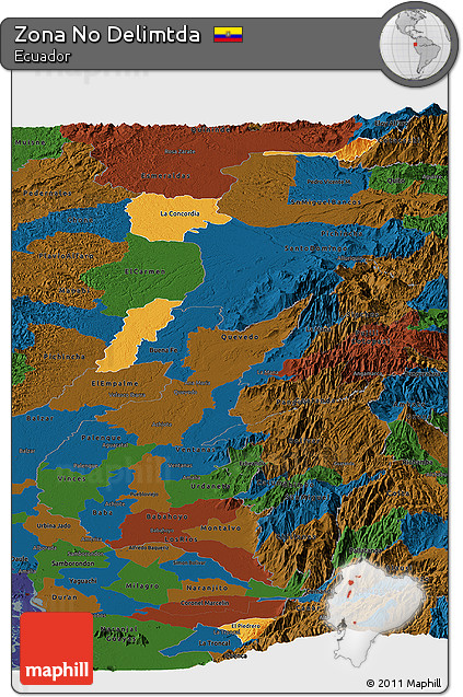 Political Panoramic Map of Zona No Delimtda, darken