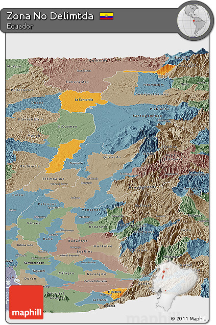 Political Panoramic Map of Zona No Delimtda, semi-desaturated