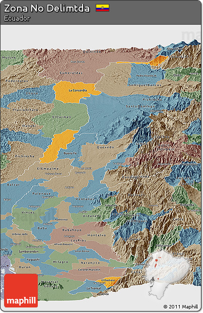 Political Panoramic Map of Zona No Delimtda, semi-desaturated