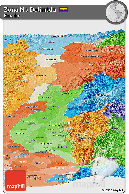 Shaded Relief Panoramic Map of Zona No Delimtda, political shades outside