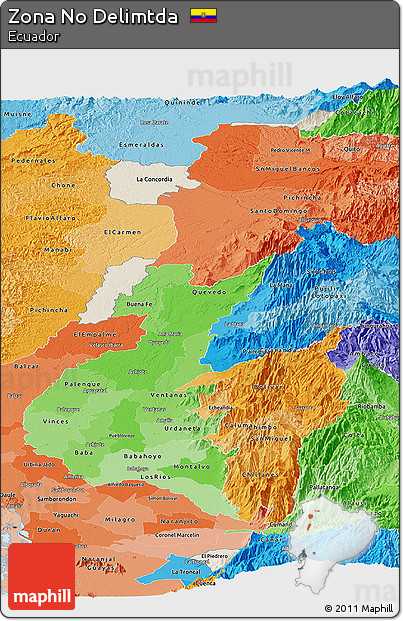 Shaded Relief Panoramic Map of Zona No Delimtda, political shades outside