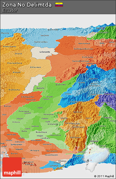 Shaded Relief Panoramic Map of Zona No Delimtda, political shades outside