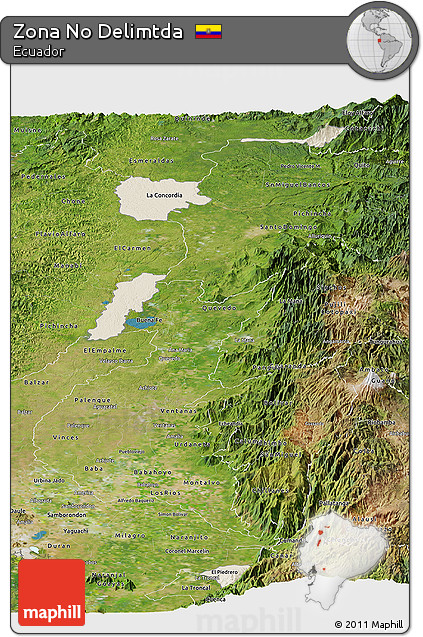 Shaded Relief Panoramic Map of Zona No Delimtda, satellite outside