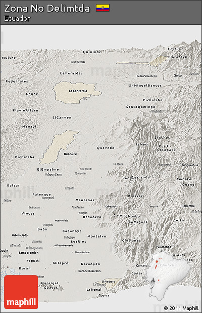 Shaded Relief Panoramic Map of Zona No Delimtda, semi-desaturated
