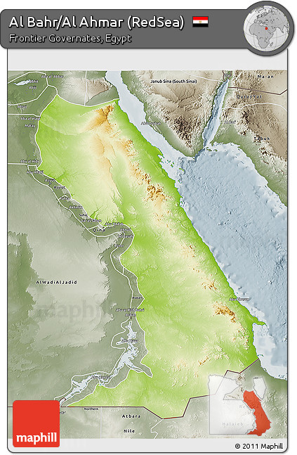 Physical 3D Map of Al Bahr/Al Ahmar (RedSea), semi-desaturated