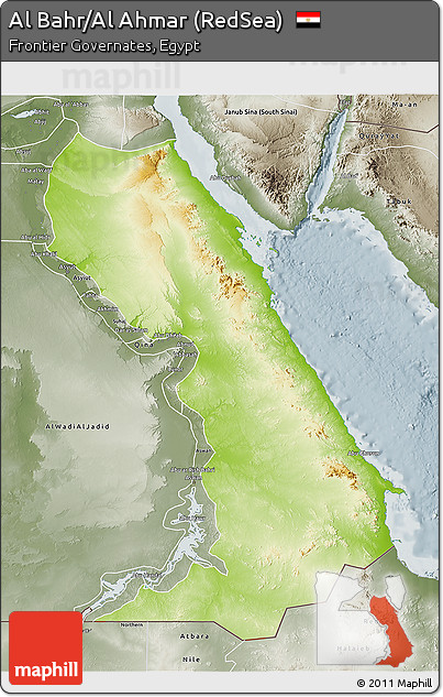 Physical 3D Map of Al Bahr/Al Ahmar (RedSea), semi-desaturated