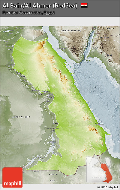 Physical 3D Map of Al Bahr/Al Ahmar (RedSea), semi-desaturated