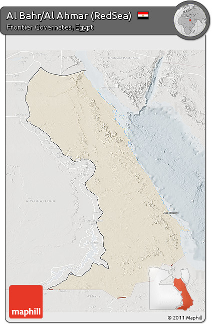 Shaded Relief 3D Map of Al Bahr/Al Ahmar (RedSea), lighten, semi-desaturated