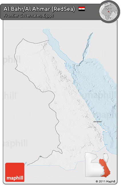 Silver Style 3D Map of Al Bahr/Al Ahmar (RedSea), single color outside