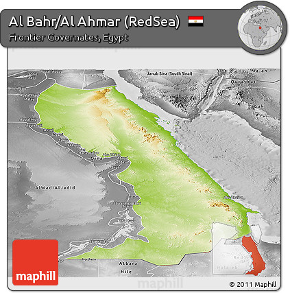 Physical Panoramic Map of Al Bahr/Al Ahmar (RedSea), desaturated