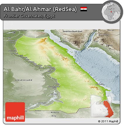 Physical Panoramic Map of Al Bahr/Al Ahmar (RedSea), semi-desaturated
