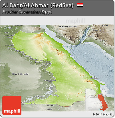 Physical Panoramic Map of Al Bahr/Al Ahmar (RedSea), semi-desaturated
