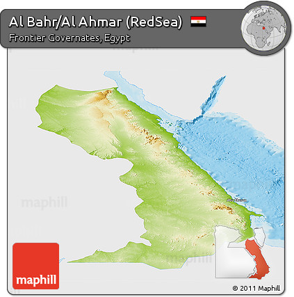 Physical Panoramic Map of Al Bahr/Al Ahmar (RedSea), single color outside