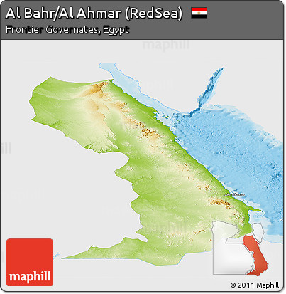 Physical Panoramic Map of Al Bahr/Al Ahmar (RedSea), single color outside