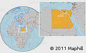 Political Location Map of Egypt, gray outside, hill shading