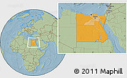 Political Location Map of Egypt, savanna style outside, hill shading