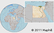 Satellite Location Map of Egypt, gray outside, hill shading