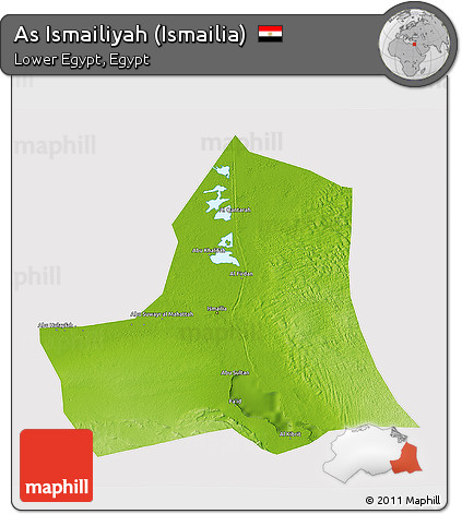 Physical 3D Map of As Ismailiyah (Ismailia), cropped outside