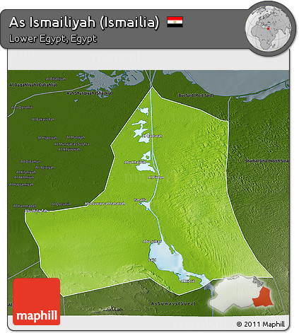 Physical 3D Map of As Ismailiyah (Ismailia), darken