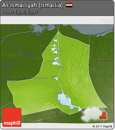 Physical 3D Map of As Ismailiyah (Ismailia), darken