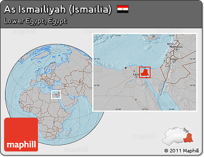 Gray Location Map of As Ismailiyah (Ismailia), hill shading