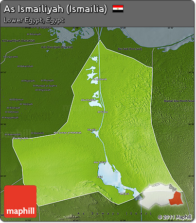 Physical Map of As Ismailiyah (Ismailia), darken