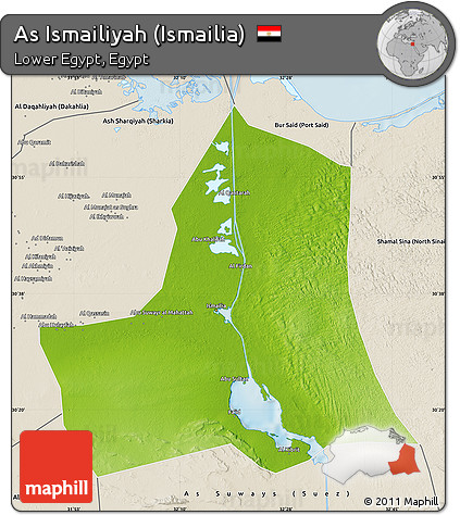 Physical Map of As Ismailiyah (Ismailia), shaded relief outside