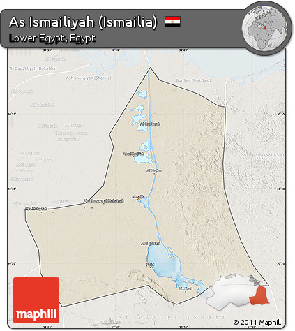 Shaded Relief Map of As Ismailiyah (Ismailia), lighten