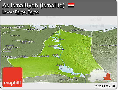 Physical Panoramic Map of As Ismailiyah (Ismailia), semi-desaturated
