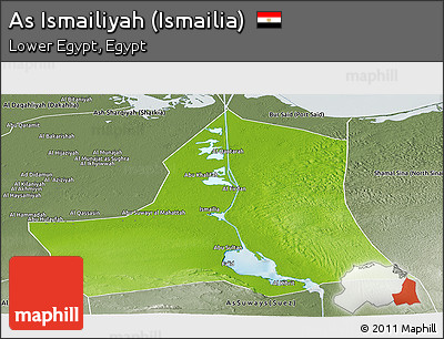 Physical Panoramic Map of As Ismailiyah (Ismailia), semi-desaturated