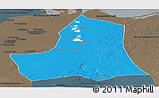Political Panoramic Map of As Ismailiyah (Ismailia), darken, semi-desaturated