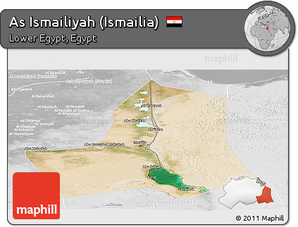 Satellite Panoramic Map of As Ismailiyah (Ismailia), lighten, desaturated