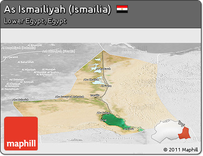 Satellite Panoramic Map of As Ismailiyah (Ismailia), lighten, desaturated