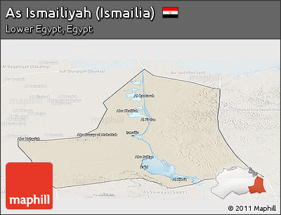 Shaded Relief Panoramic Map of As Ismailiyah (Ismailia), lighten
