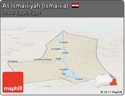 Shaded Relief Panoramic Map of As Ismailiyah (Ismailia), lighten