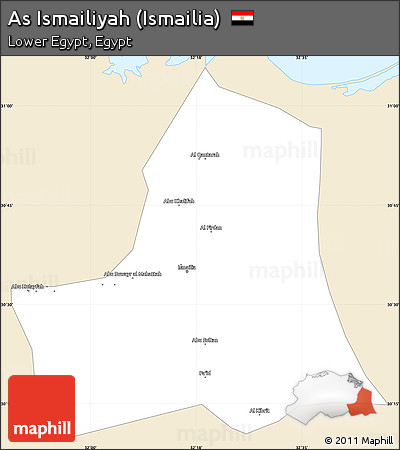 Classic Style Simple Map of As Ismailiyah (Ismailia), single color outside