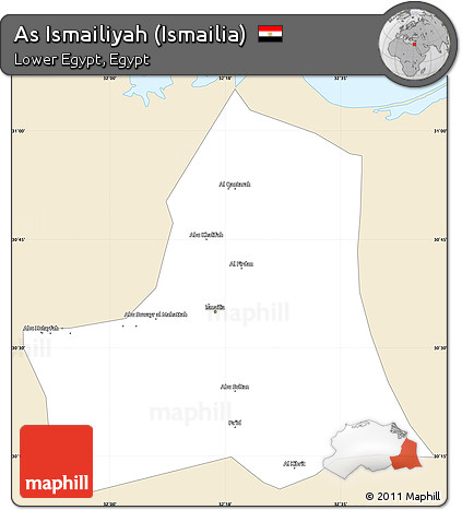 Classic Style Simple Map of As Ismailiyah (Ismailia), single color outside
