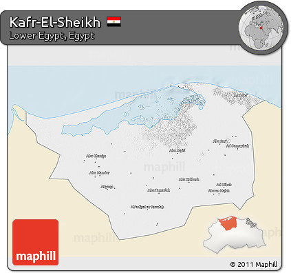 Classic Style 3D Map of Kafr-El-Sheikh, single color outside