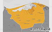 Political 3D Map of Kafr-El-Sheikh, desaturated