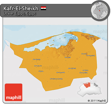 Political 3D Map of Kafr-El-Sheikh, single color outside