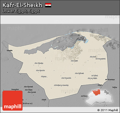 Shaded Relief 3D Map of Kafr-El-Sheikh, darken, desaturated