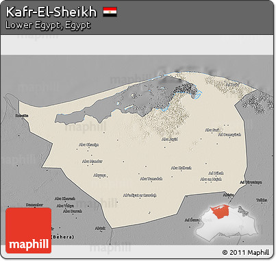 Shaded Relief 3D Map of Kafr-El-Sheikh, darken, desaturated